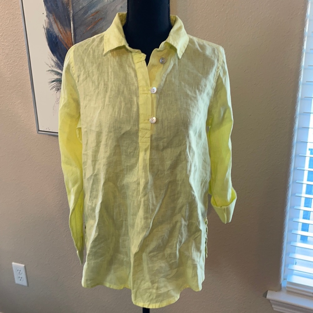 NWOT Yellow Sigrid Olsen 100% linen top S